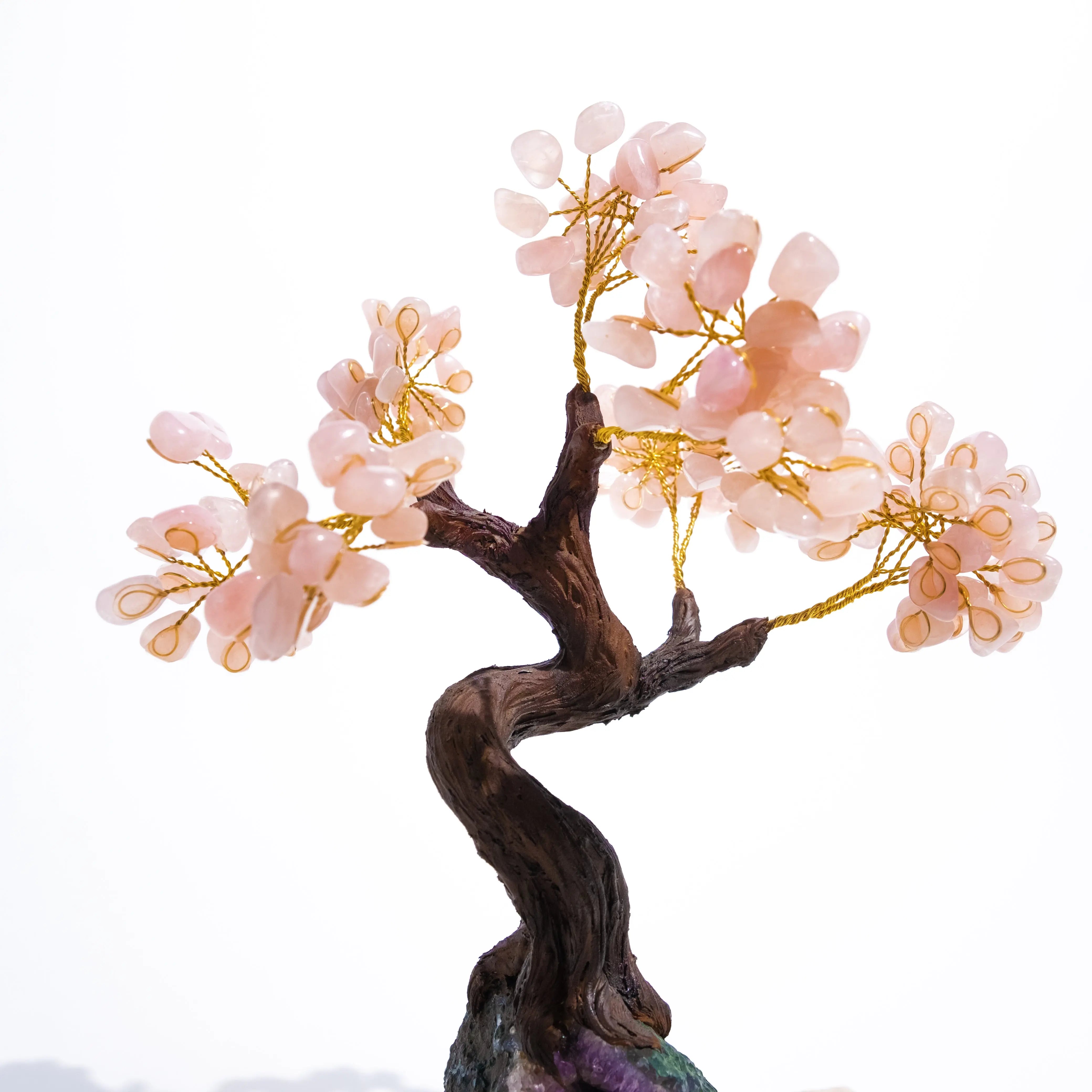 40cm Tumbled Rose Quartz Tree with Citrine Gemstones, emitting positivity, abundance, and joyful energy for home decor.