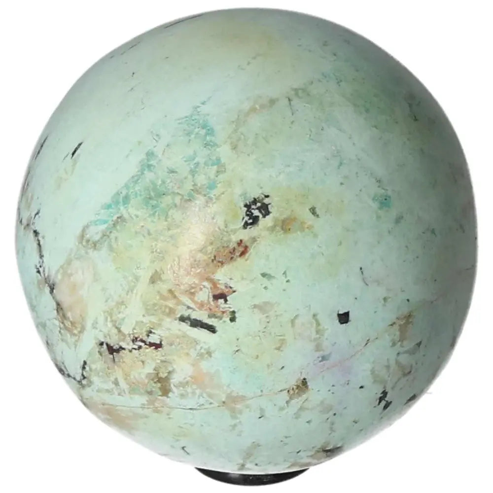 Turquoise sphere promoting good communication, kindness, honesty, and trust; believed to protect against evil and bring good fortune.