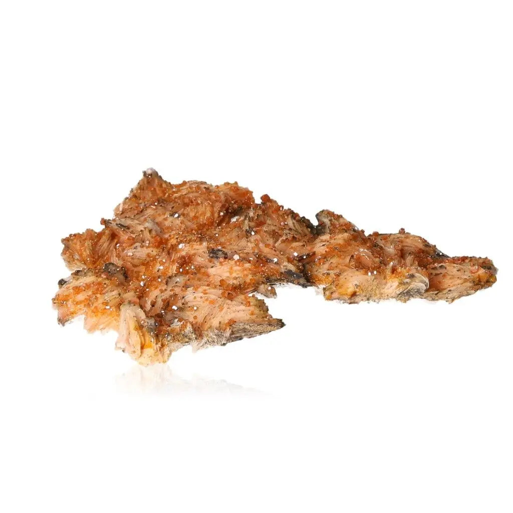 Vibrant red-orange vanadinite on baryte druze for focus and creativity