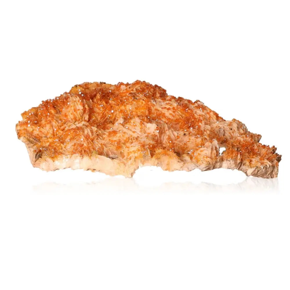 Vanadinite Baryte Druze crystal with vibrant red-orange hues, ideal for enhancing focus and creativity, on a white background.