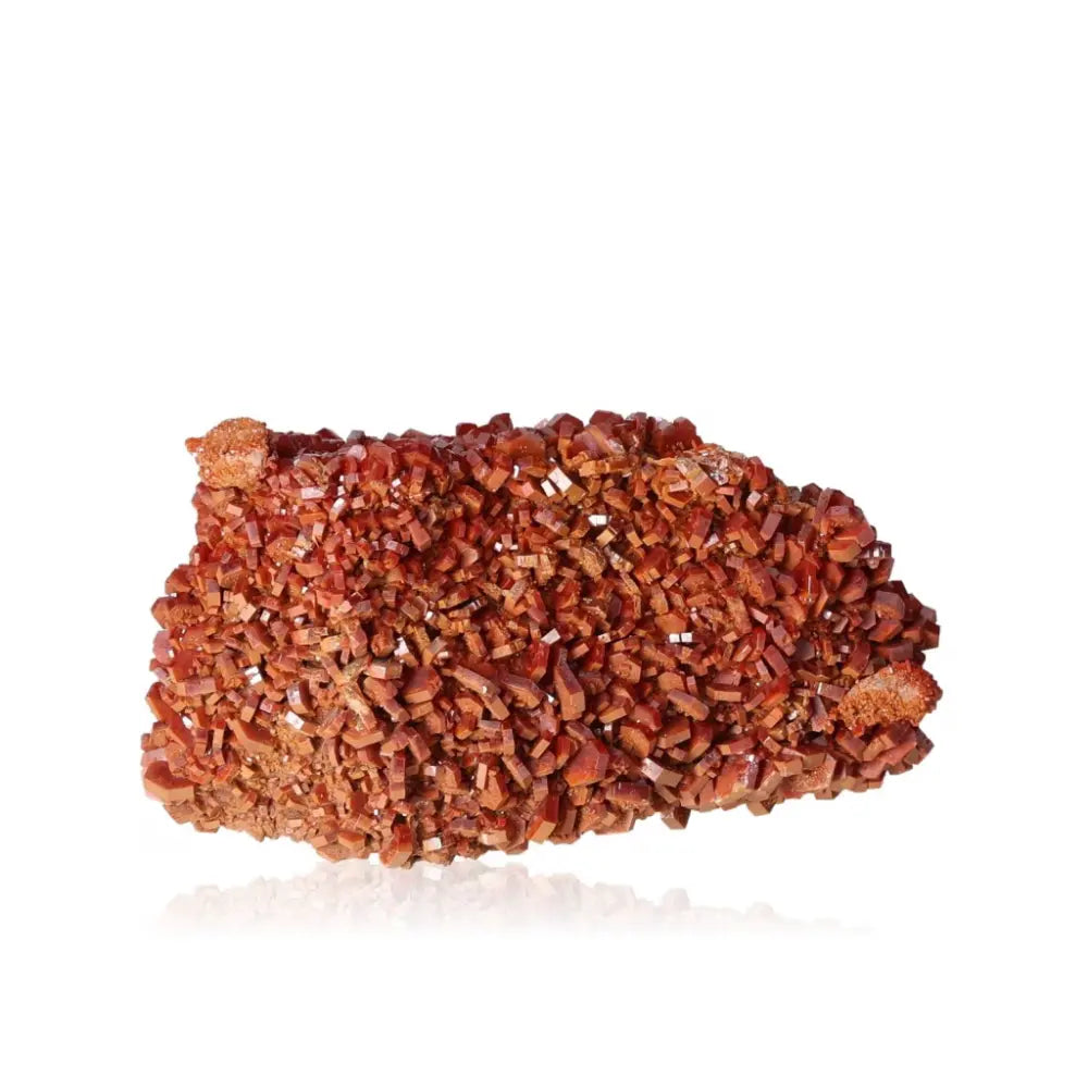 Vibrant Vanadinite Druze with fiery red-orange crystal formations, ideal for collectors and creatives seeking focus and energy.