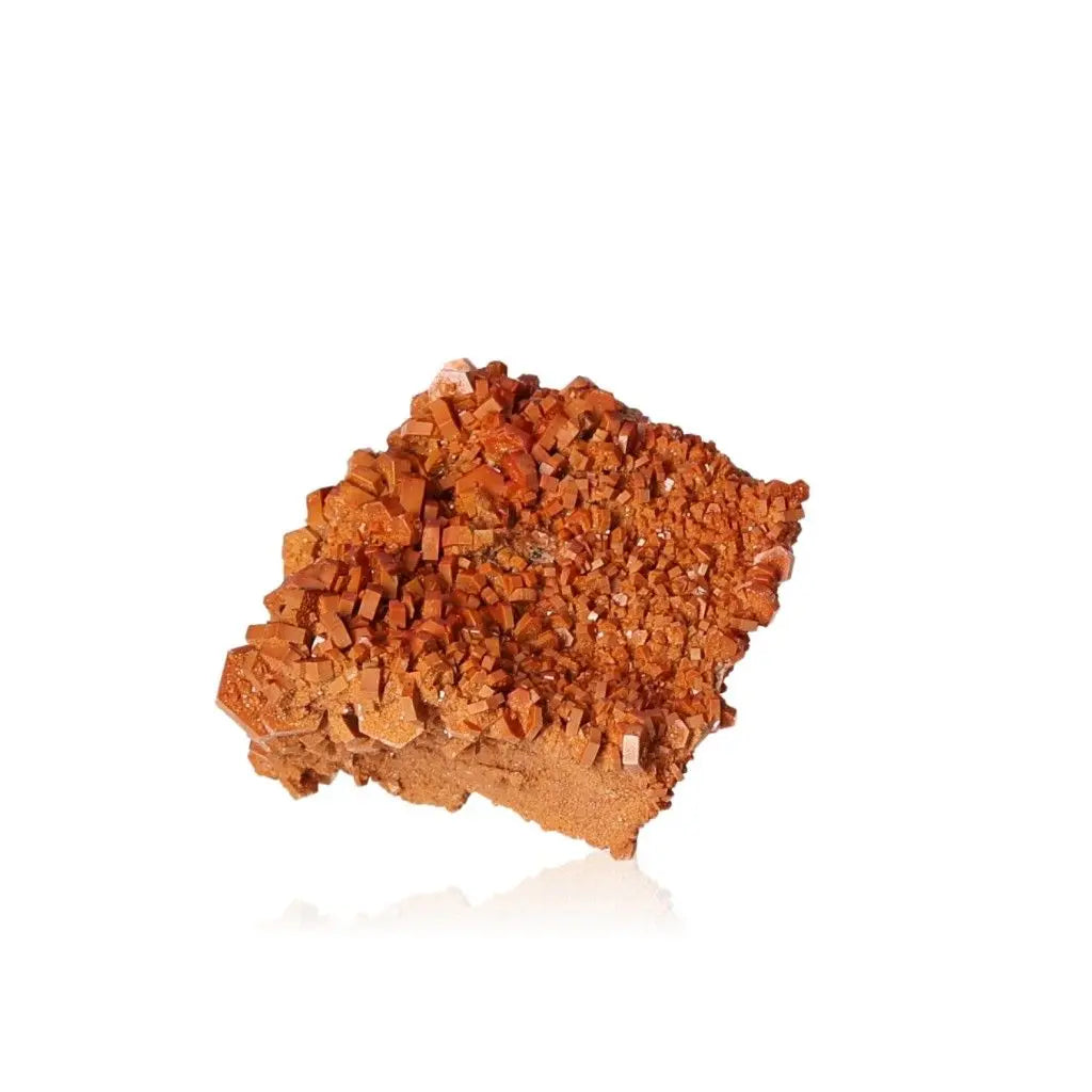 Vanadinite Druze mineral with vibrant red-orange crystals, ideal for collectors and enhancing focus and creativity.
