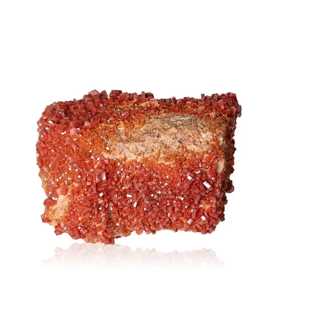 Vanadinite druze showcasing vibrant red-orange crystals, ideal for collectors and enhancing focus and creativity.
