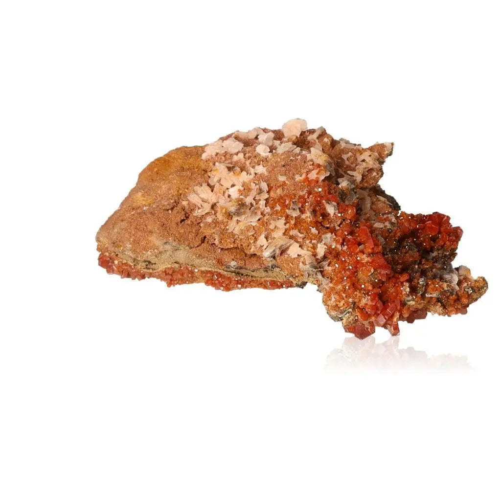 Vanadinite druze showcasing vibrant red-orange crystals, ideal for focus and creativity enhancement.