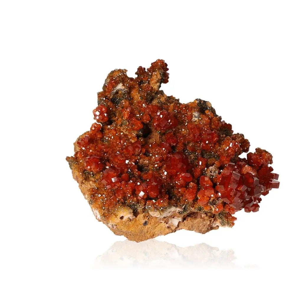 Vanadinite Druze: vibrant red-orange crystal known for focus and creativity, perfect for collectors and enhancing grounding energy.