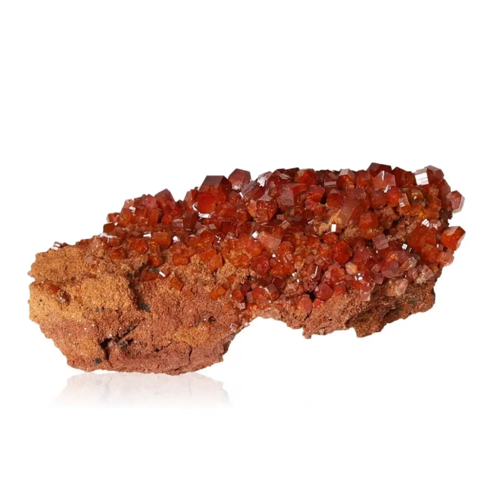 Vanadinite Druze mineral specimen with vibrant red-orange crystals, ideal for collectors and enhancing focus and creativity.
