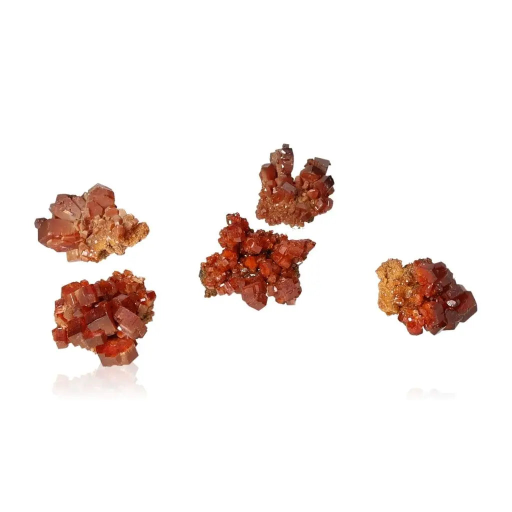 Vanadinite small druzes showcasing vibrant red-orange crystals, ideal for collectors and creatives seeking focus and energy.