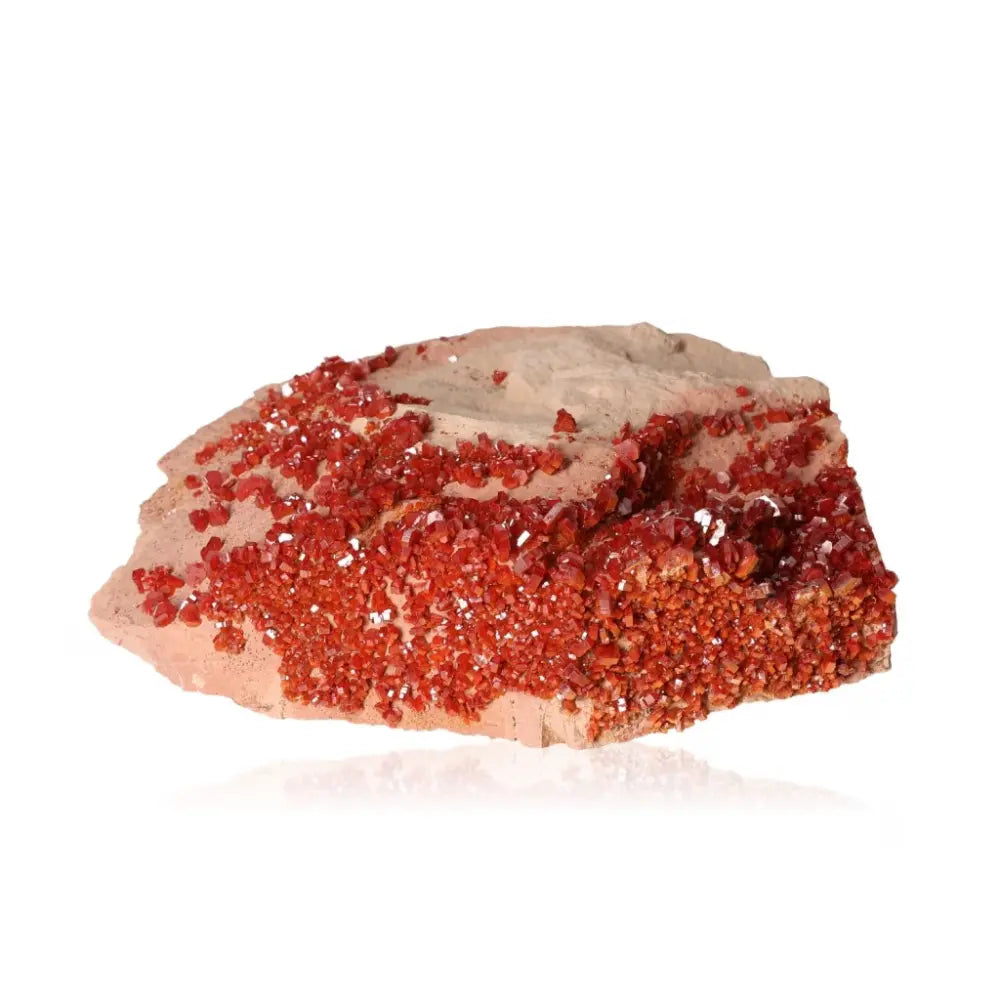 Vanadinite druze showcasing vibrant red crystals, ideal for collectors and creatives seeking focus and creativity.