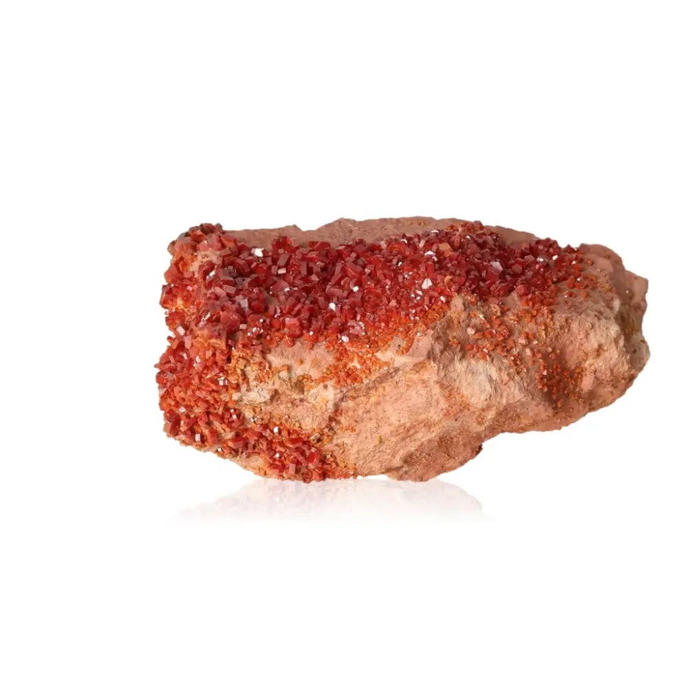 Vanadinite druzy with vibrant red-orange crystals for focus and creativity