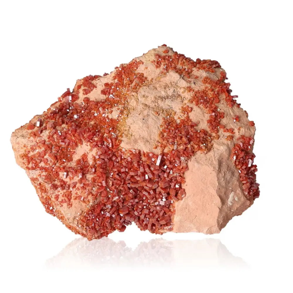Vanadinite druze with vibrant red-orange crystals, ideal for collectors and those seeking focus and creativity-enhancing properties.