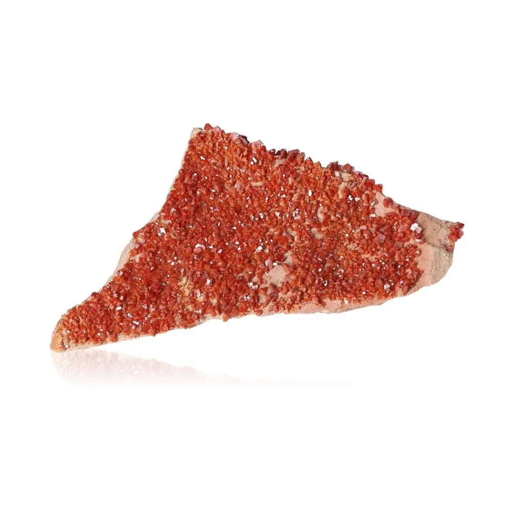 Vibrant red-orange Vanadinite druze, known for enhancing focus and creativity, ideal for collectors and creators.