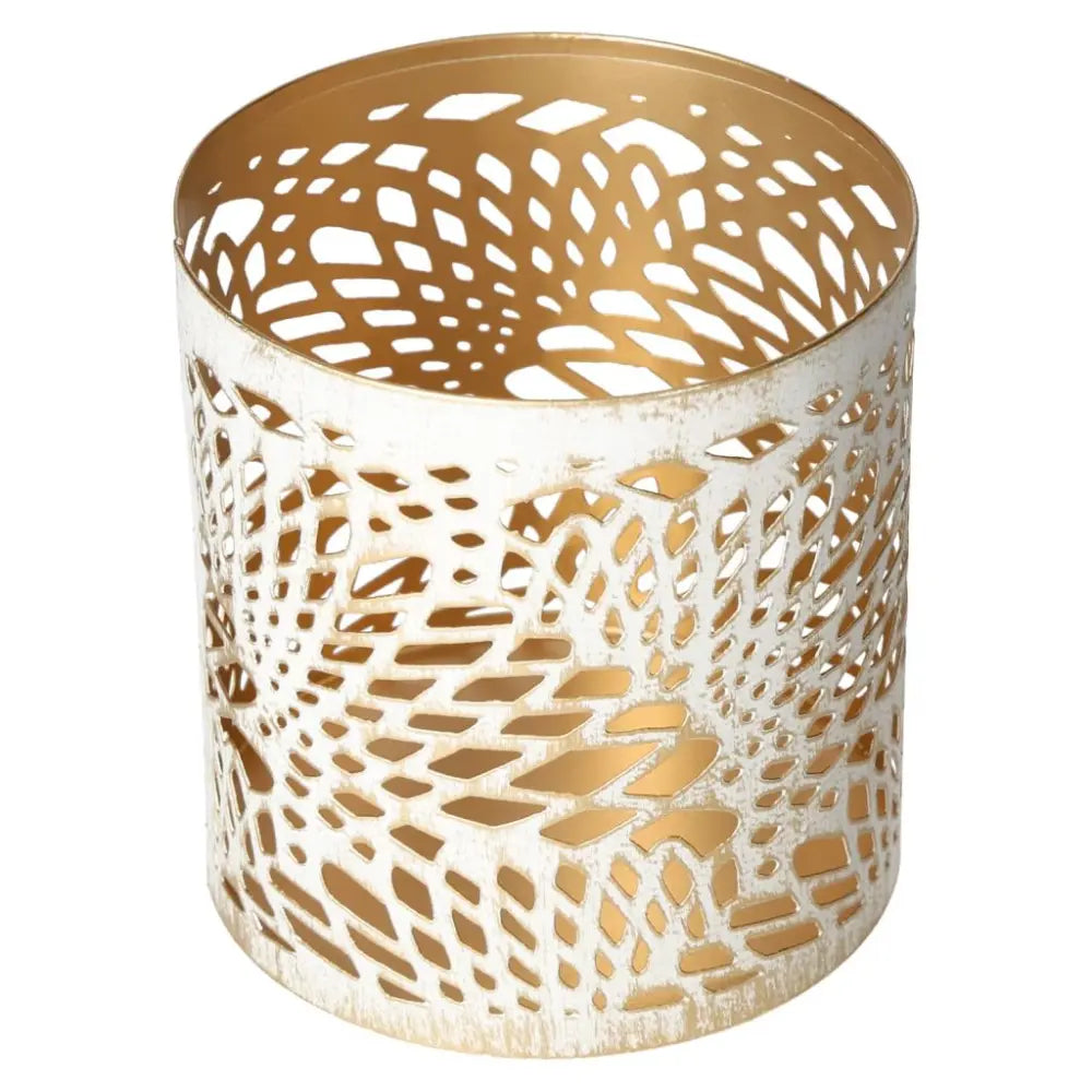 Exquisite white metal lantern with intricate design, crafted by Sylvia Crystals, perfect for enhancing serene home decor.