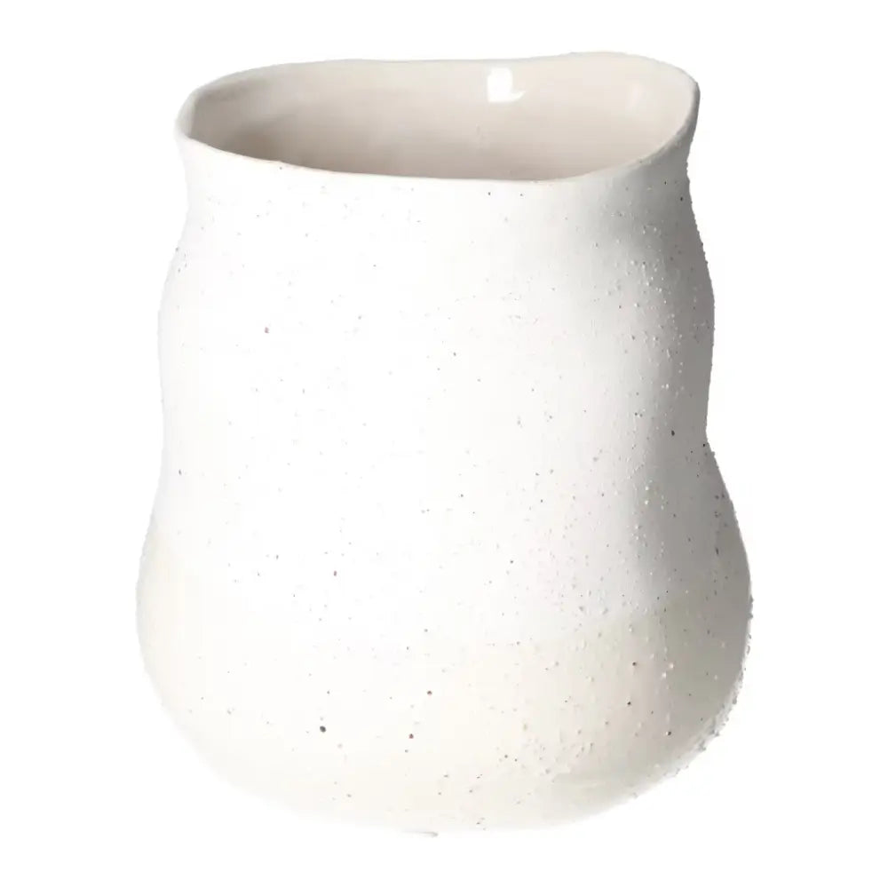 White stoneware flower pot 22x22x23 by Sylvia Crystals, showcasing elegant design and premium craftsmanship for home decor.