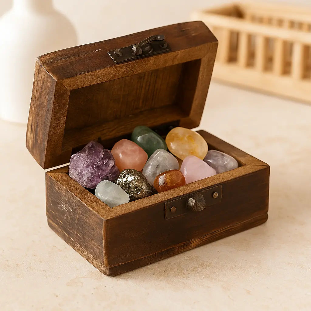 White Washed Wooden Box with Slavic Design – Rustic Charm and Cultural Elegance Sylvia Crystals Sp. z o.o.