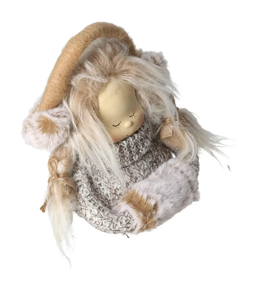 Winter decoration figure in knitted look by Sylvia Crystals, showcasing cozy luxury with detailed craftsmanship for seasonal decor.
