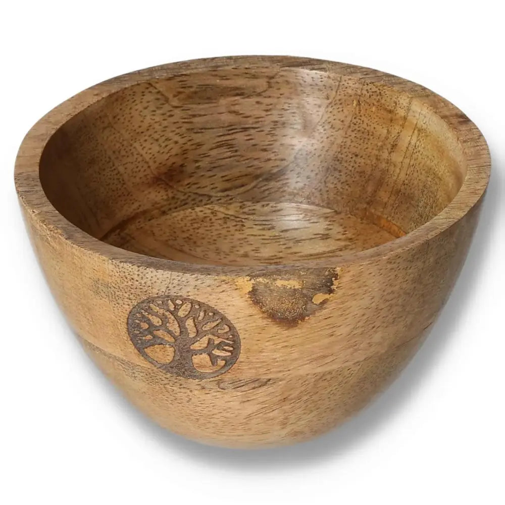 Wooden smudge and ritual offerings bowl with Tree of Life design, dimensions 11x7cm, crafted for spiritual rituals and home decor.