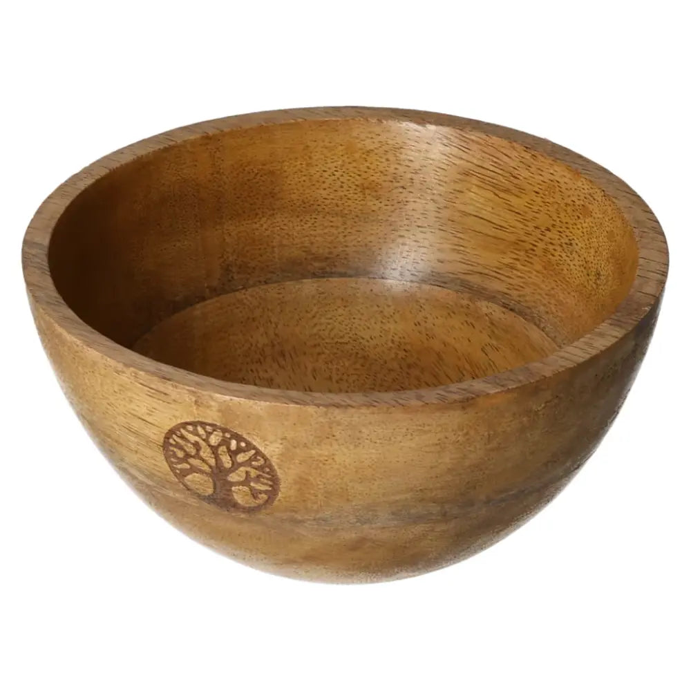 Wooden smudge and ritual offerings bowl with Tree of Life design, 13x7cm, ideal for spiritual practices and ceremonies.