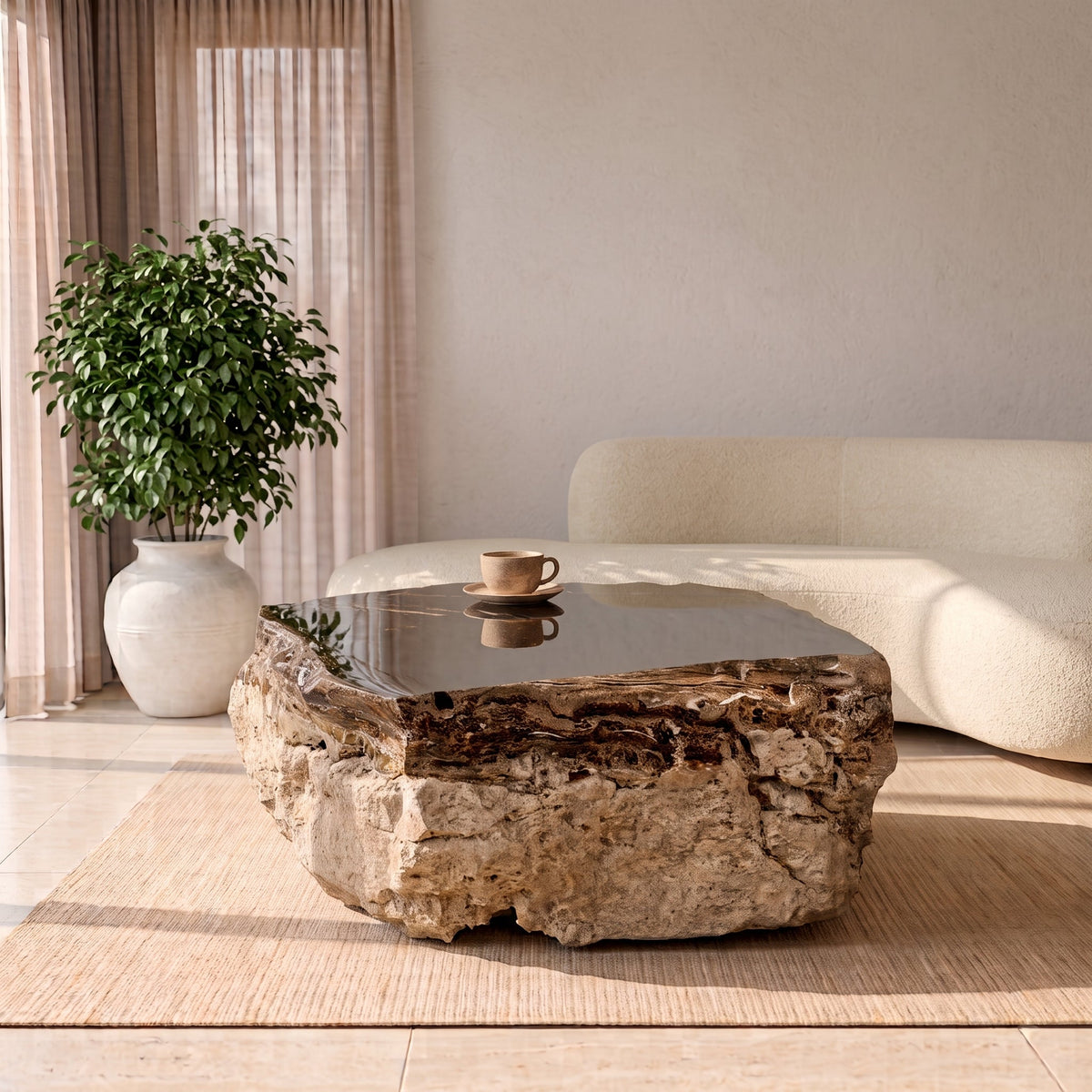 Coffee table in onyx 1350 × 1000 × 440 mm