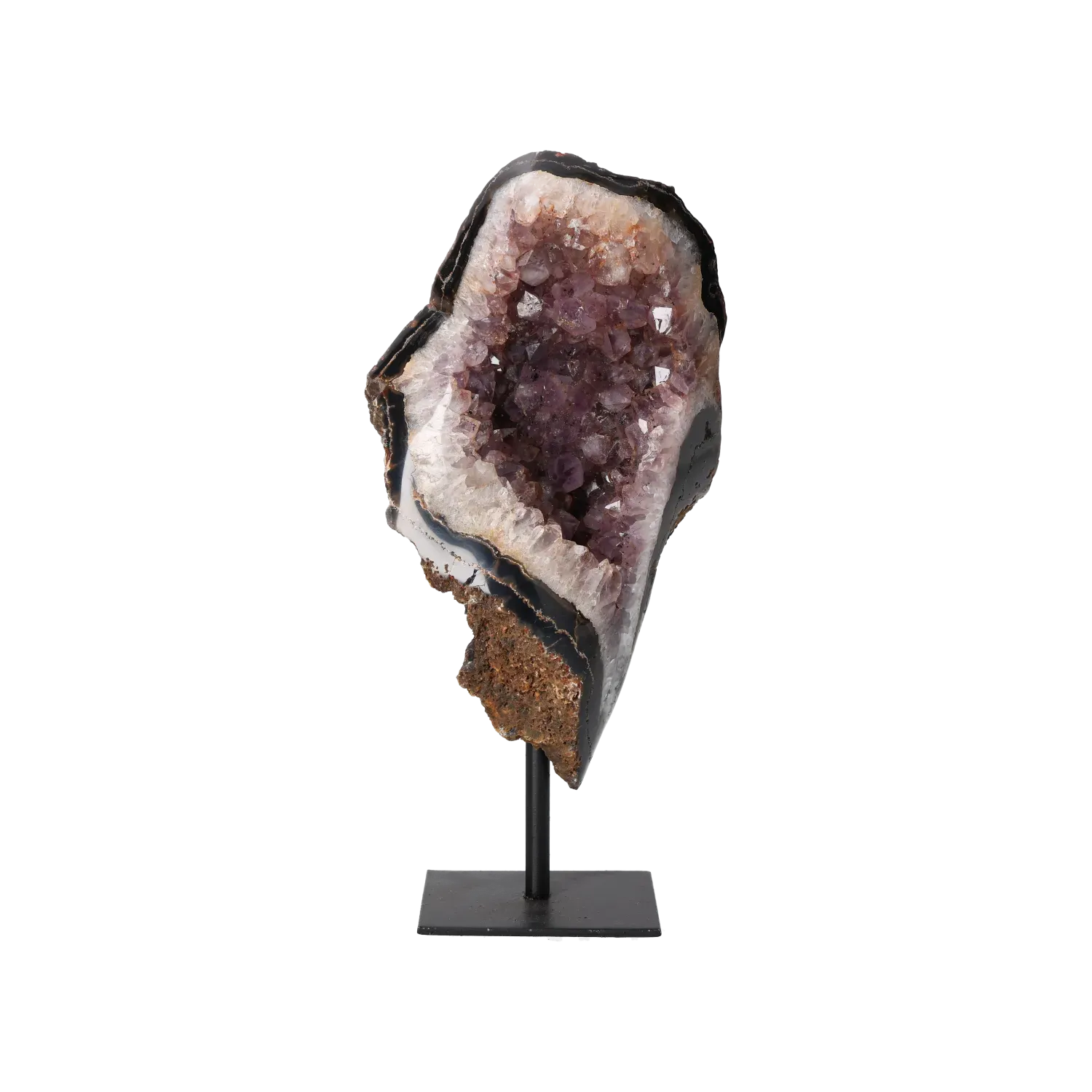 Semi polished Chalcedony with Amethyst on Metal Base 10000435