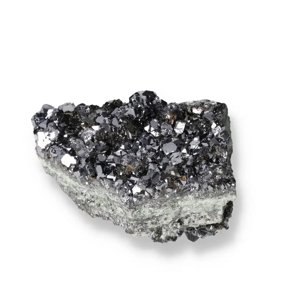 Galena with Sphalerite crystal, showcasing lustrous silver and black hues, known for transformative spiritual energy and personal growth.