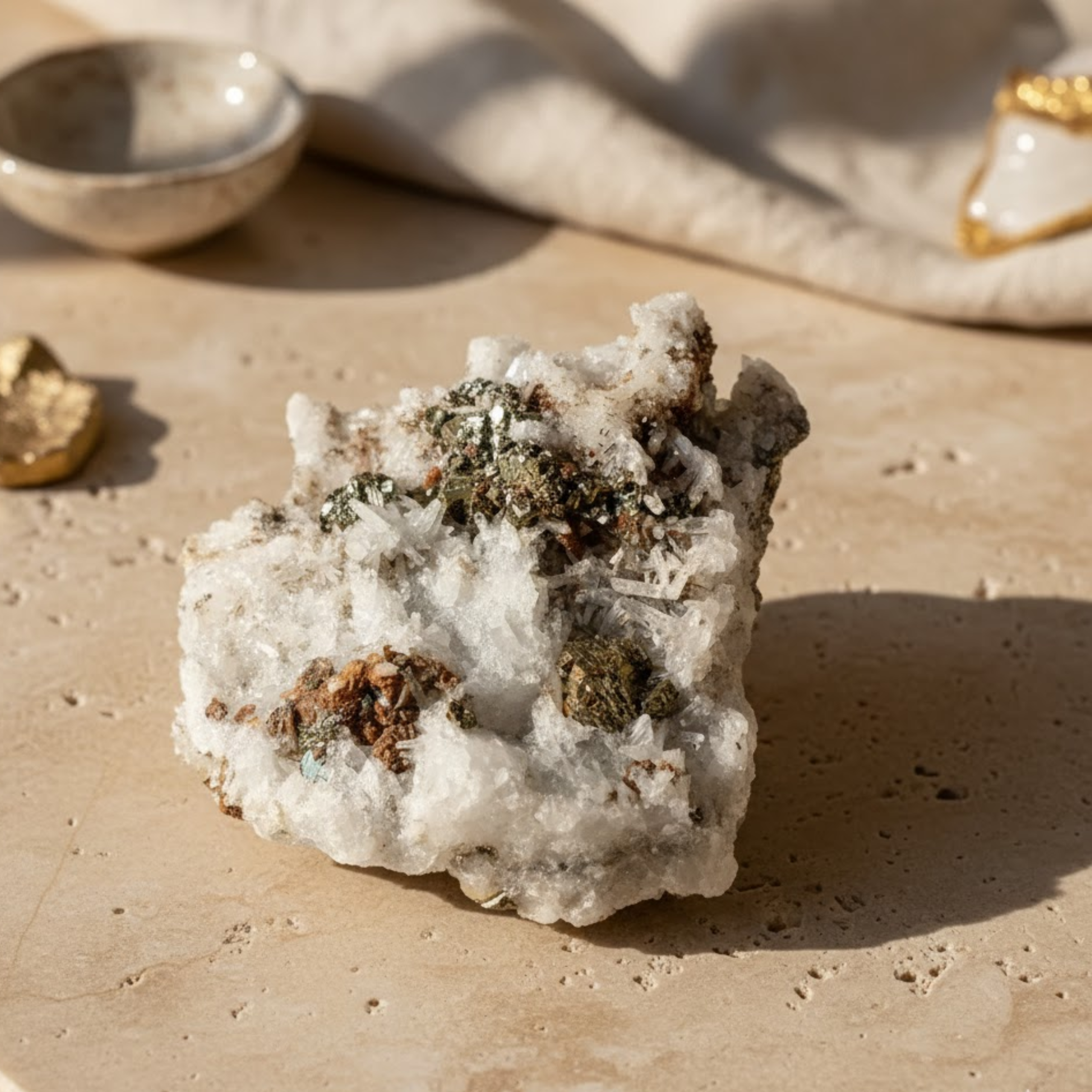 Clear quartz crystal mineral specimen on white background.