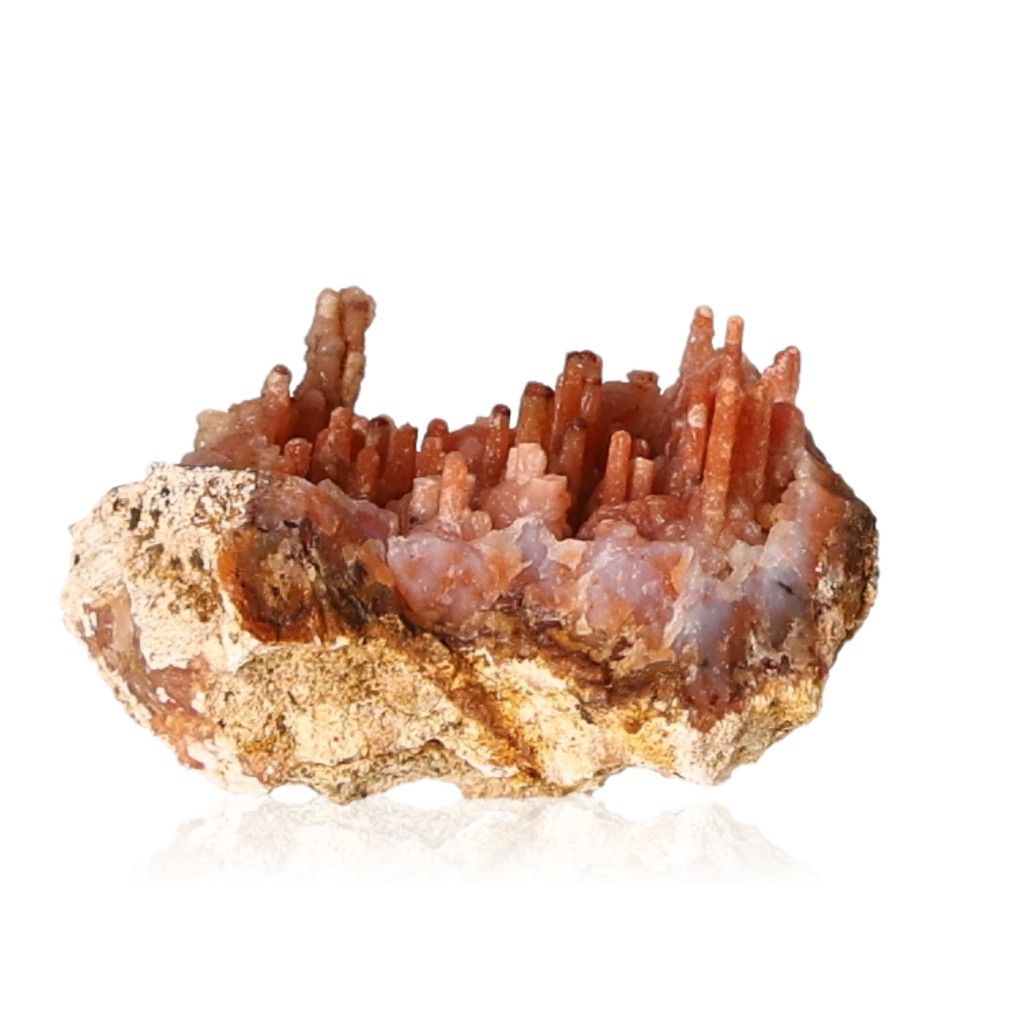 Red calcite crystal formation showcasing vibrant color and unique structure, perfect for collectors and home decor enhancements.