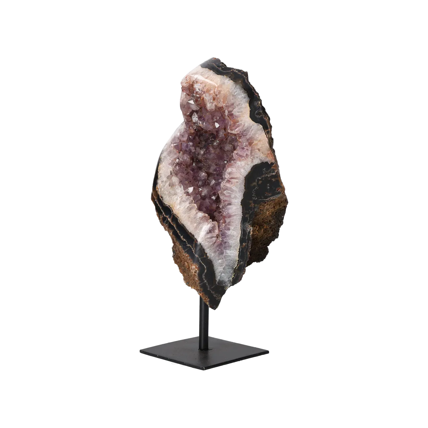 Semi polished Chalcedony with Amethyst on Metal Base 10000435