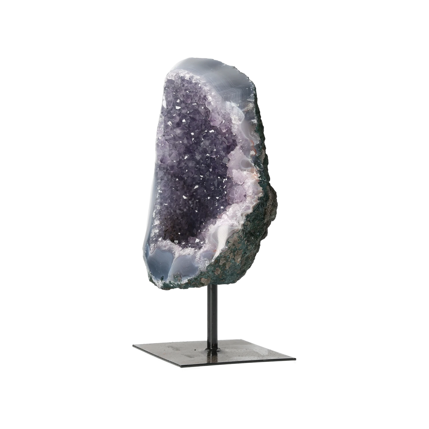 Semi polished Agate with Amethyst on Metal Base 10000457