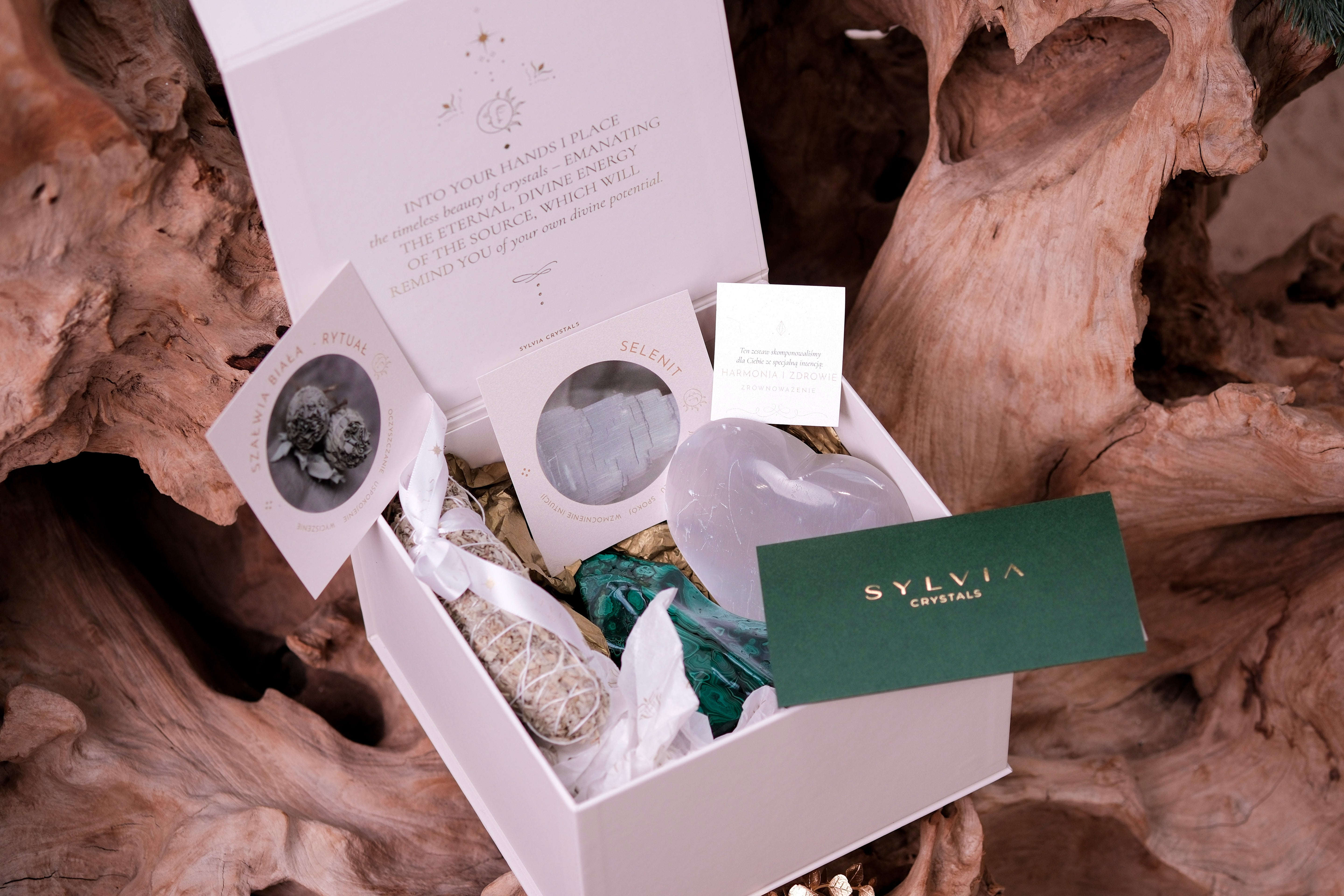 Transformations Deluxe Christmas Box with crystals and white sage by Sylvia Crystals for personal growth and renewal.