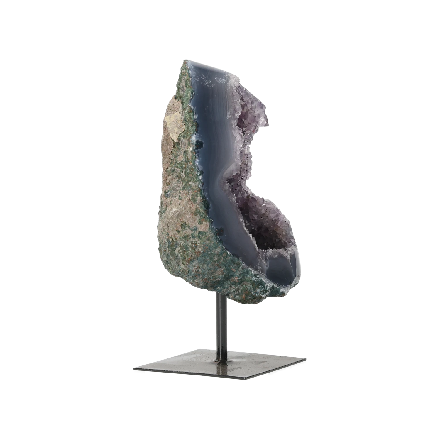Semi polished Agate with Amethyst on Metal Base 10000457