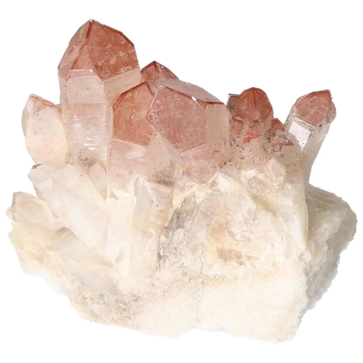 Elegant Quartz Cluster with Lithium from Sylvia Crystals showcasing unique pink hues and calming energy properties.
