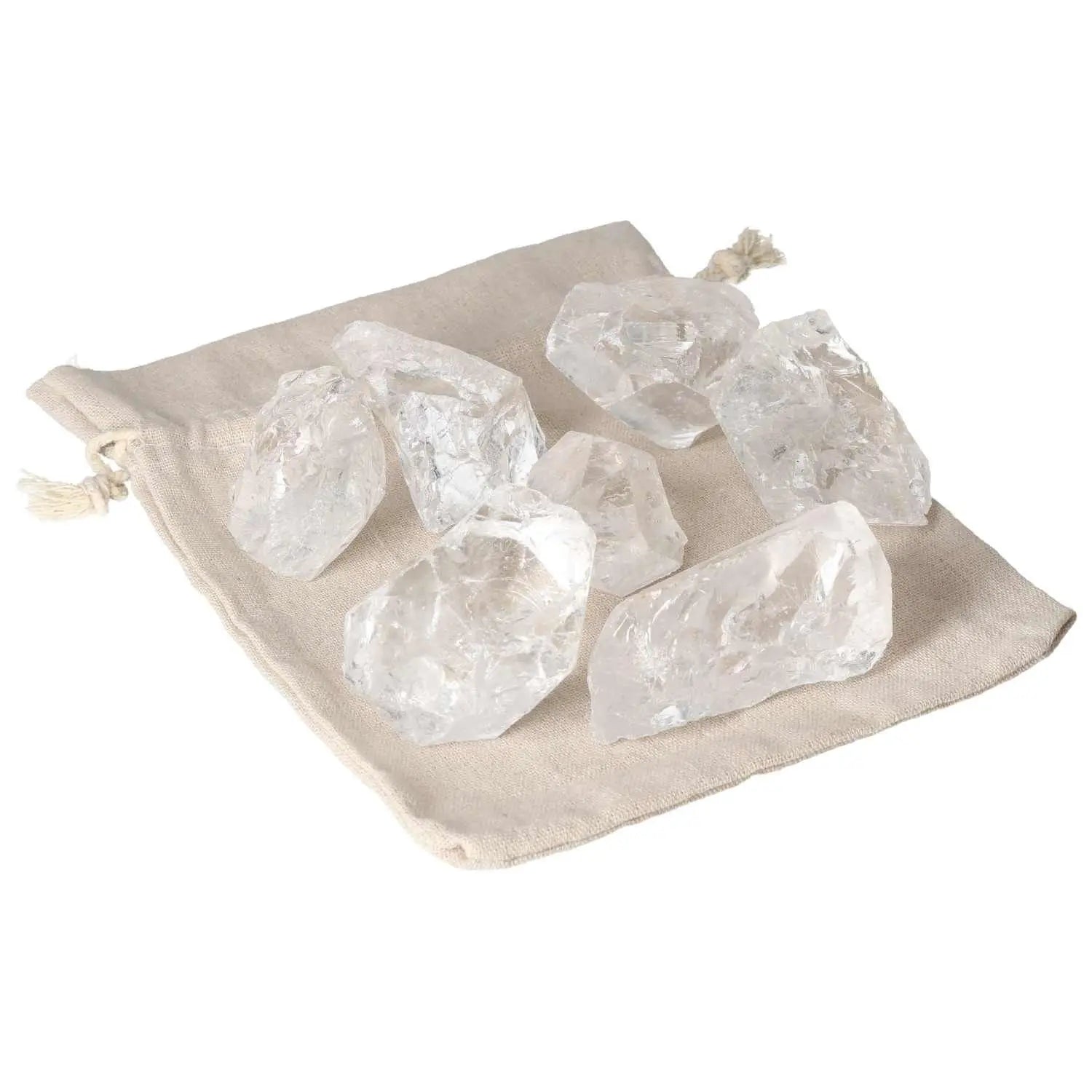 Quartz Clear crystals displayed on a linen pouch, highlighting their clarity and spiritual harmony for balance and elegance.
