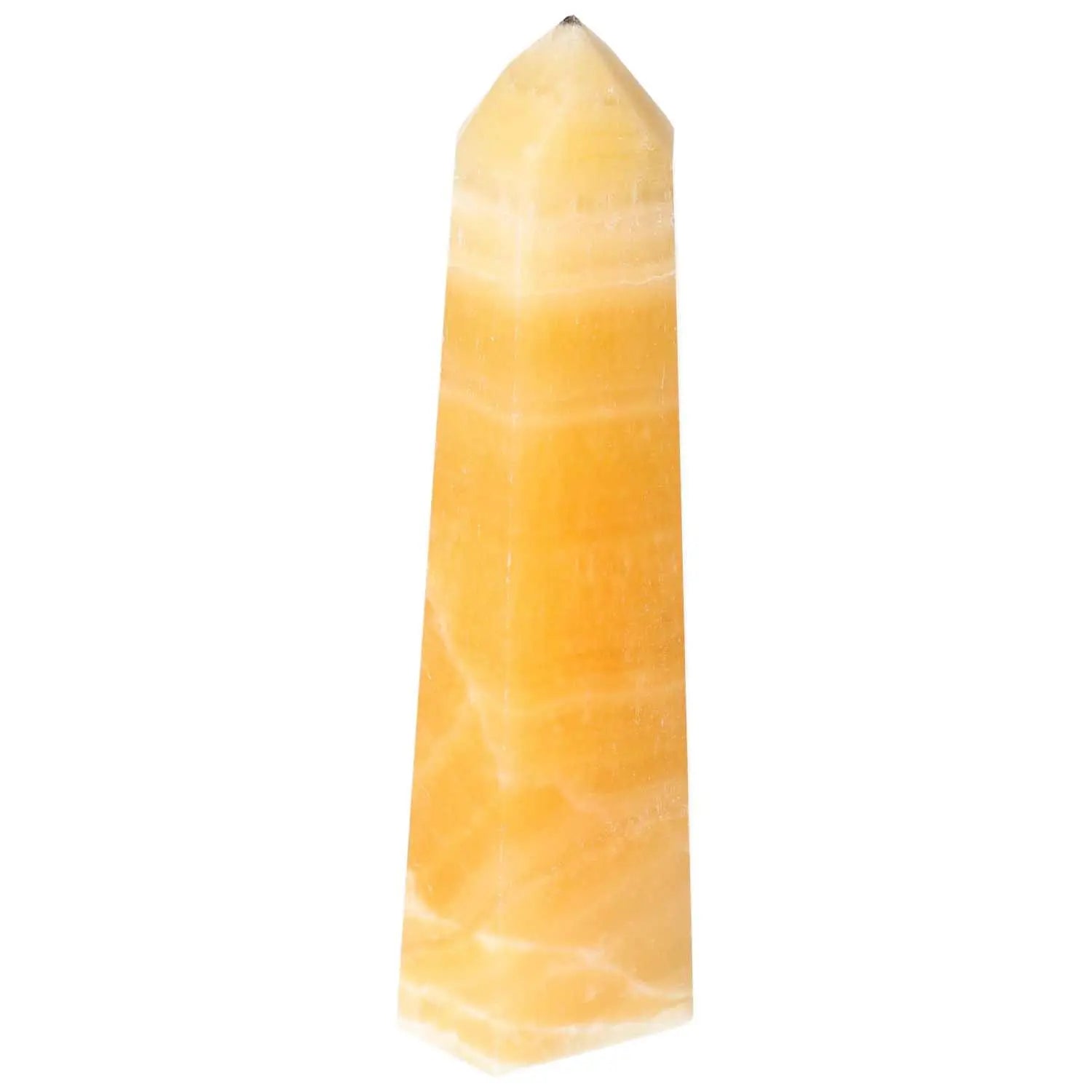 Mexican Calcite Obelisk from Sylvia Crystals, a premium decorative piece known for boosting self-confidence and motivation.