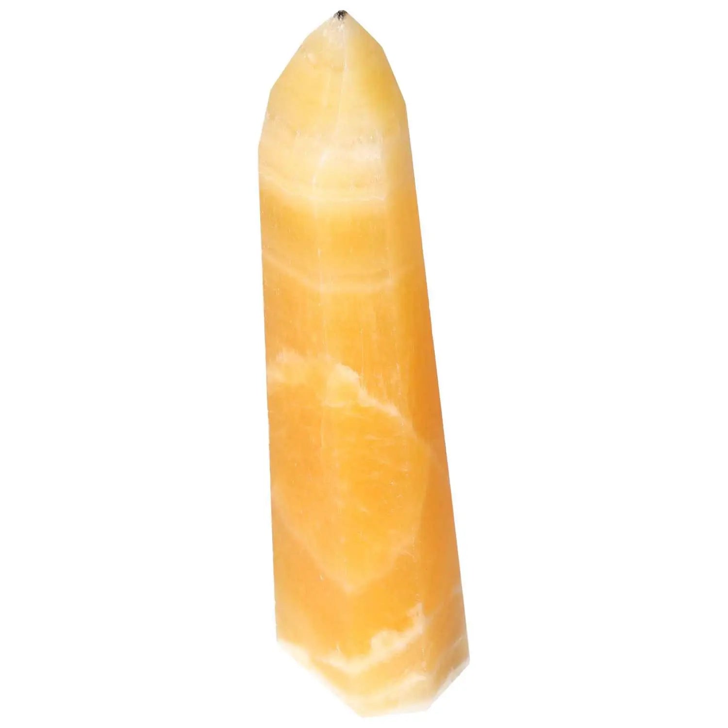 Elegant Mexican Calcite Obelisk from Sylvia Crystals, known for enhancing self-confidence and motivation.