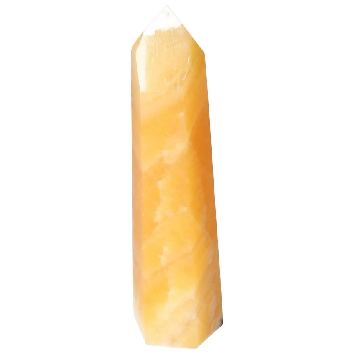 Mexican Calcite Obelisk by Sylvia Crystals, premium gem for space embellishment and personal growth, renowned for enhancing self-confidence.