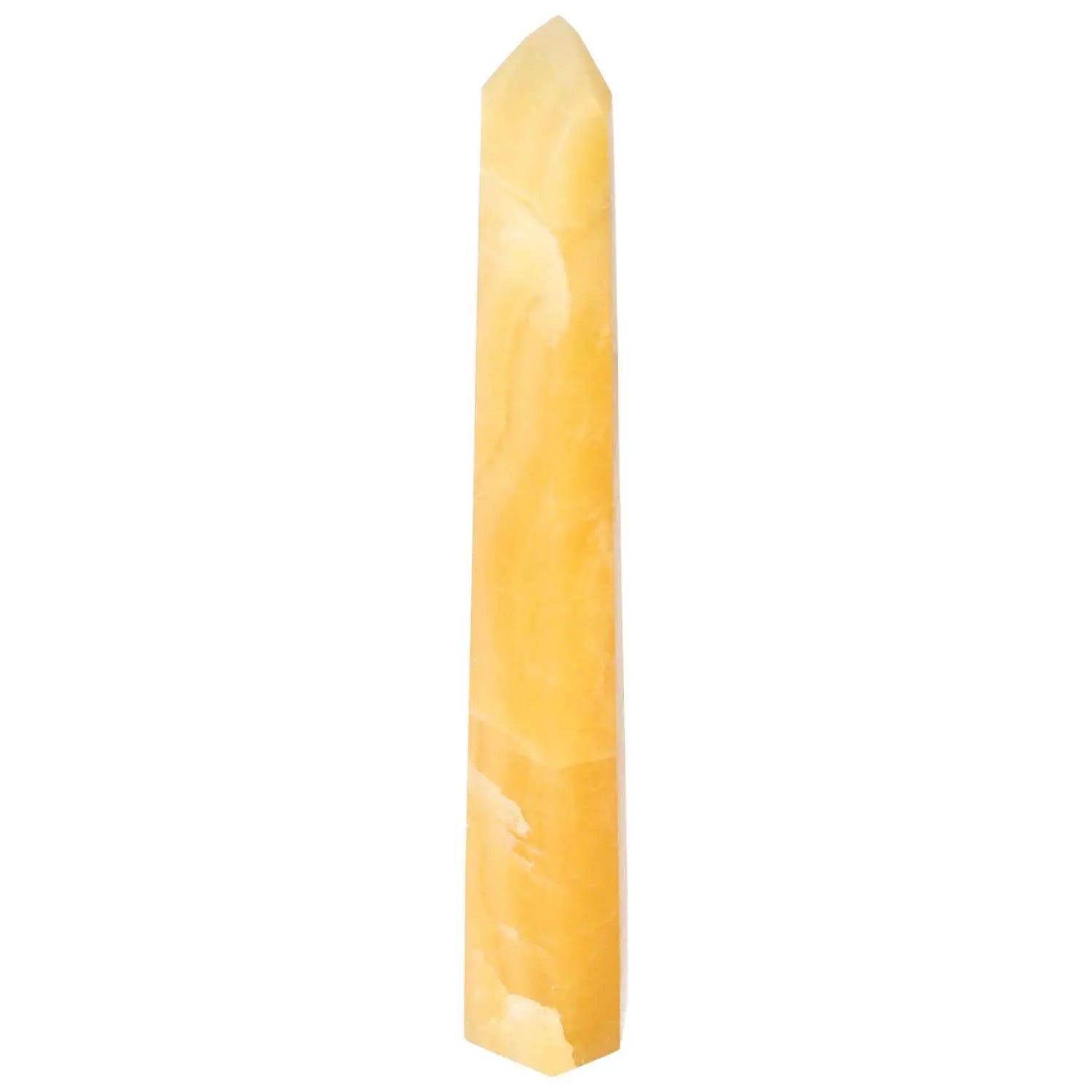Mexican Calcite Obelisk from Sylvia Crystals, a powerful catalyst for motivation, energy, and personal growth, in a sleek, elegant form.