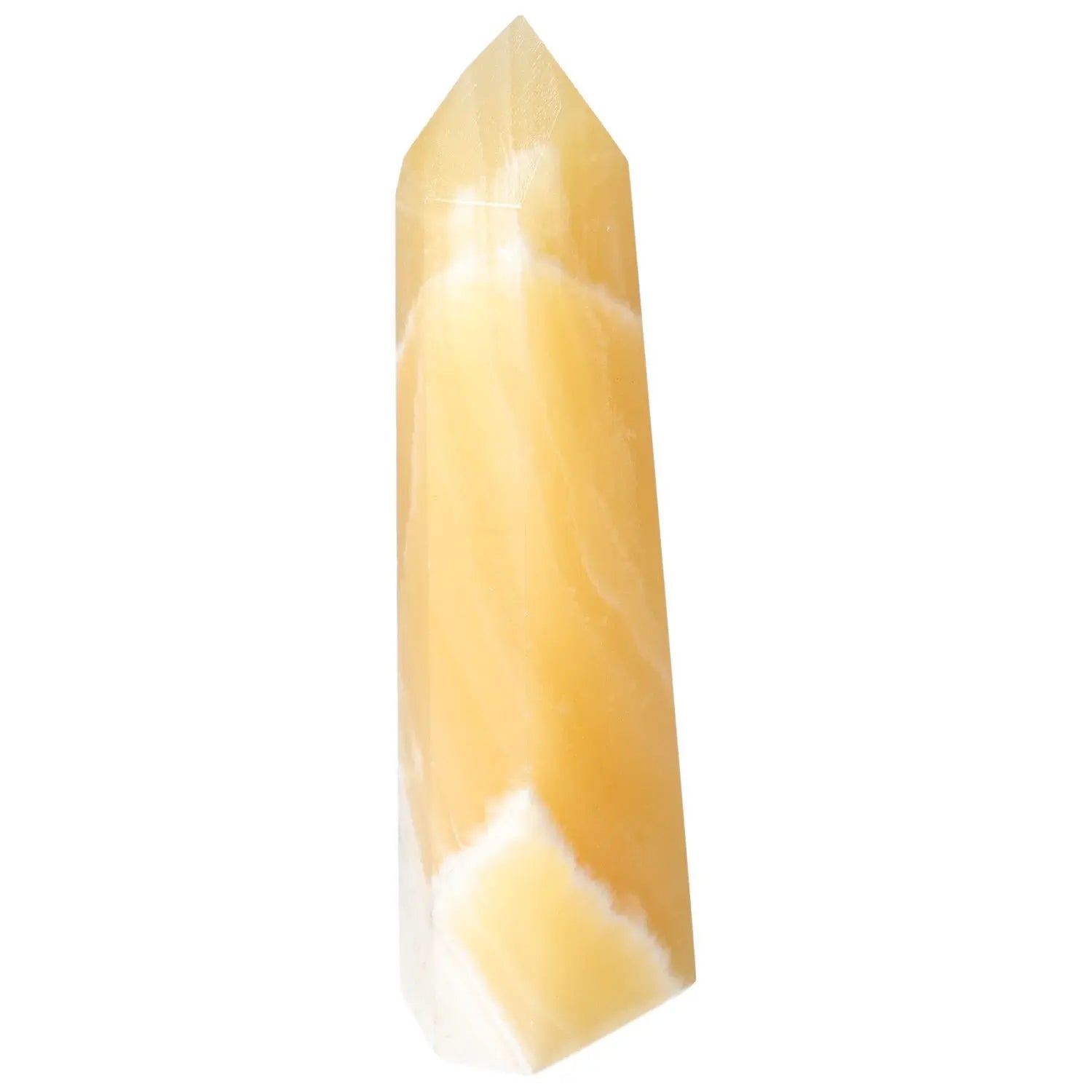 Mexican Calcite Obelisk crystal from Sylvia Crystals enhancing self-confidence and motivation, premium handcrafted spiritual stone.