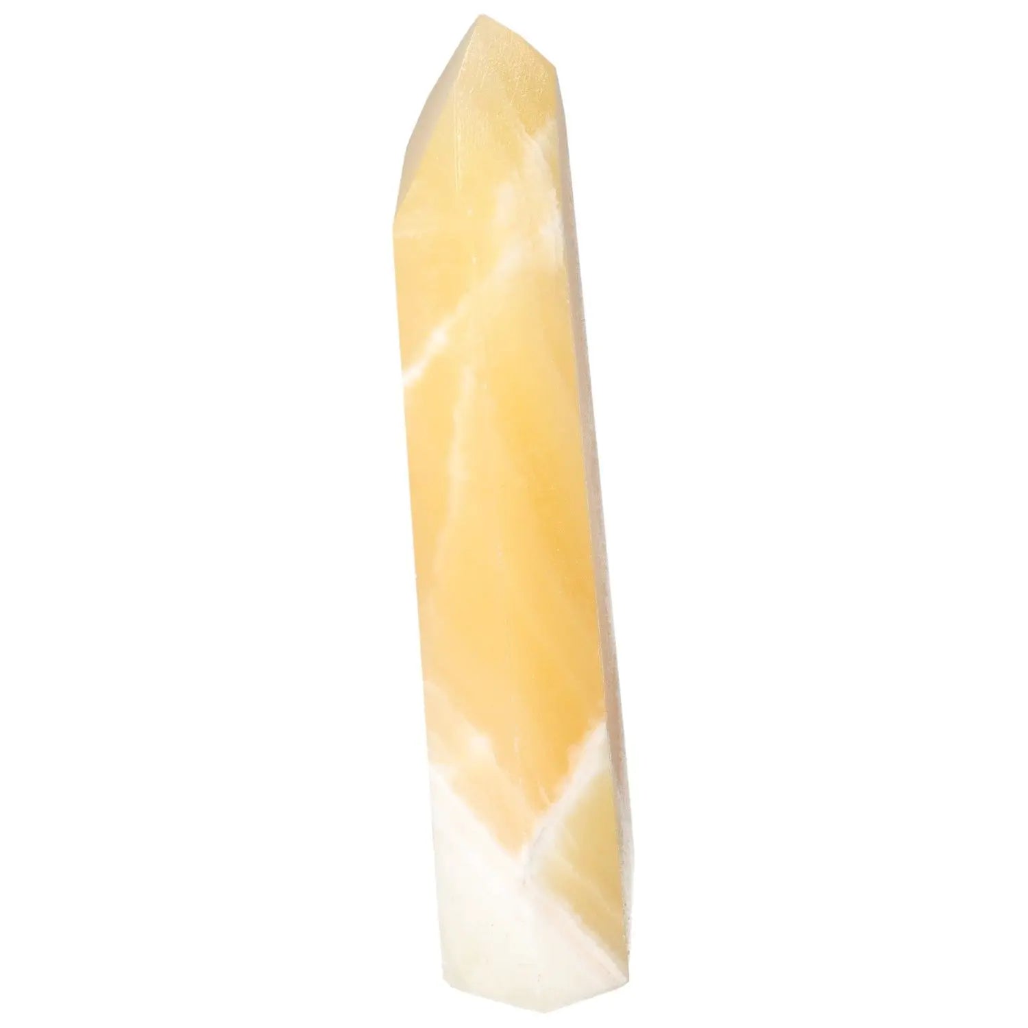 Mexican Calcite Obelisk by Sylvia Crystals, enhancing self-confidence and motivation with spiritual and aesthetic luxury.