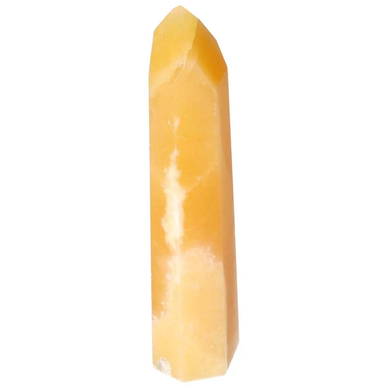Mexican Calcite Obelisk from Sylvia Crystals, golden hues, enhances self-confidence, personal growth, premium quality crystal.