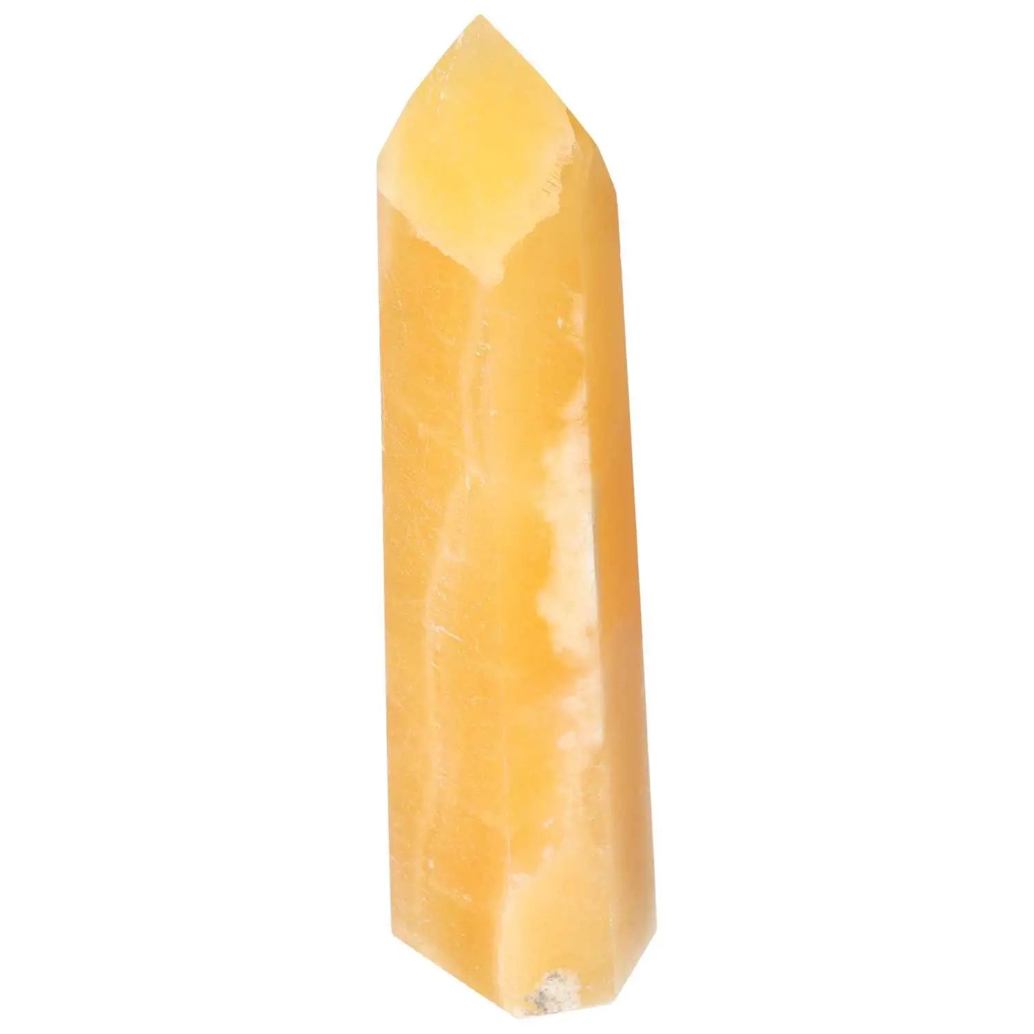 Mexican Calcite Obelisk from Sylvia Crystals, enhancing self-confidence and goal achievement with positive vibrations.