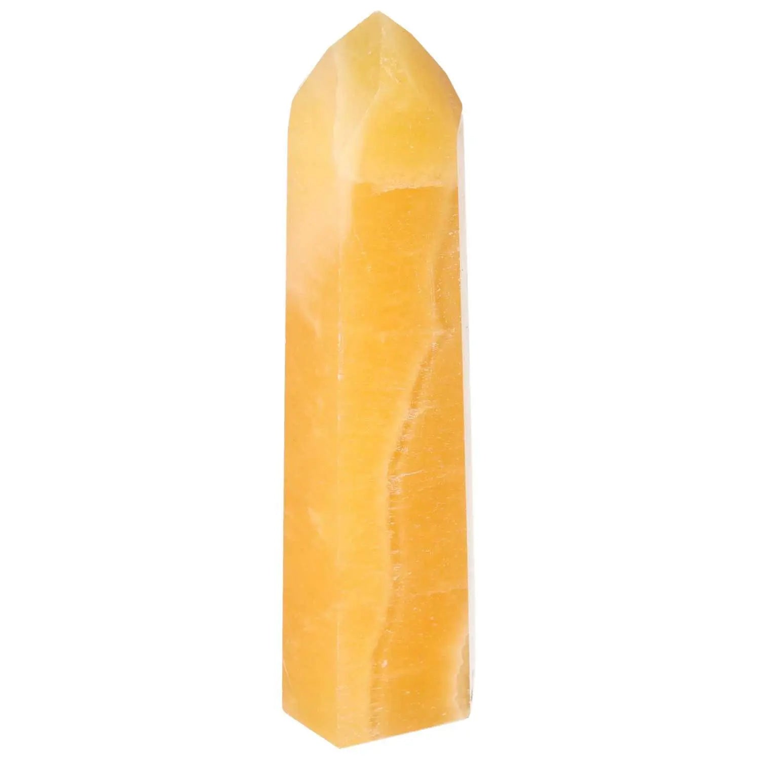 Mexican Calcite Obelisk from Sylvia Crystals, enhancing self-confidence with positive vibrations and elegant natural design.