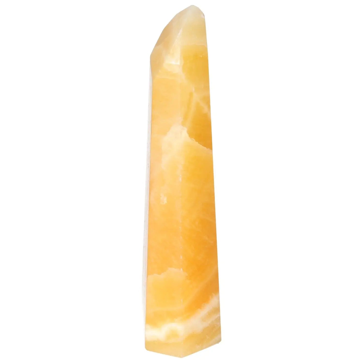 Mexican Calcite Obelisk from Sylvia Crystals, enhancing positivity and self-discovery with luxurious design.