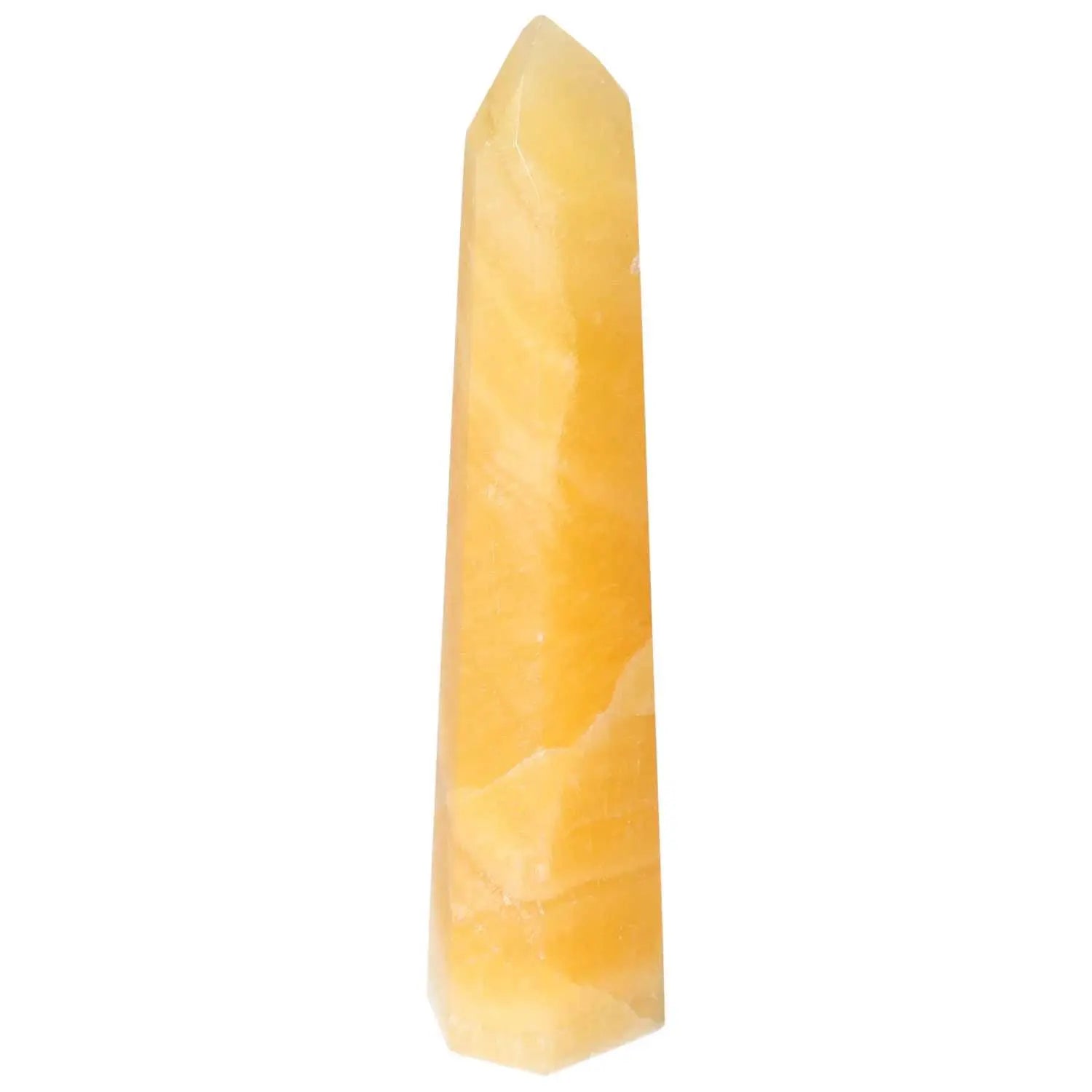 Mexican Calcite Obelisk by Sylvia Crystals, symbolic of transformation and growth, ideal for boosting self-confidence and motivation.