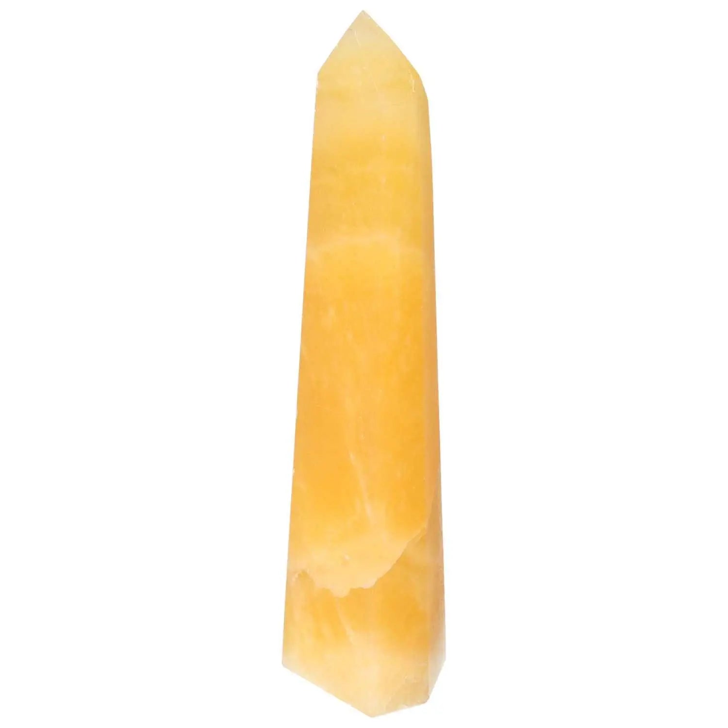 Mexican Calcite Obelisk by Sylvia Crystals, symbolizing transformation and growth, enhances self-confidence and motivation.