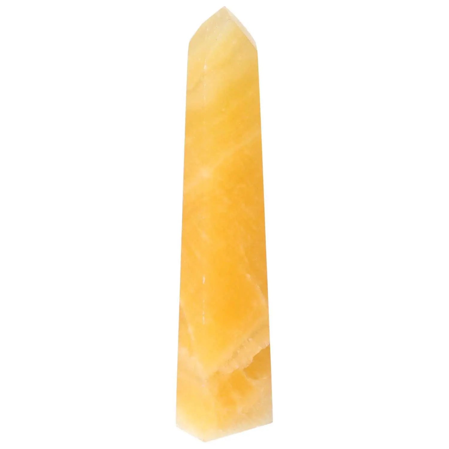 Mexican Calcite Obelisk by Sylvia Crystals, symbolizing transformation and growth, perfect for crystal enthusiasts.