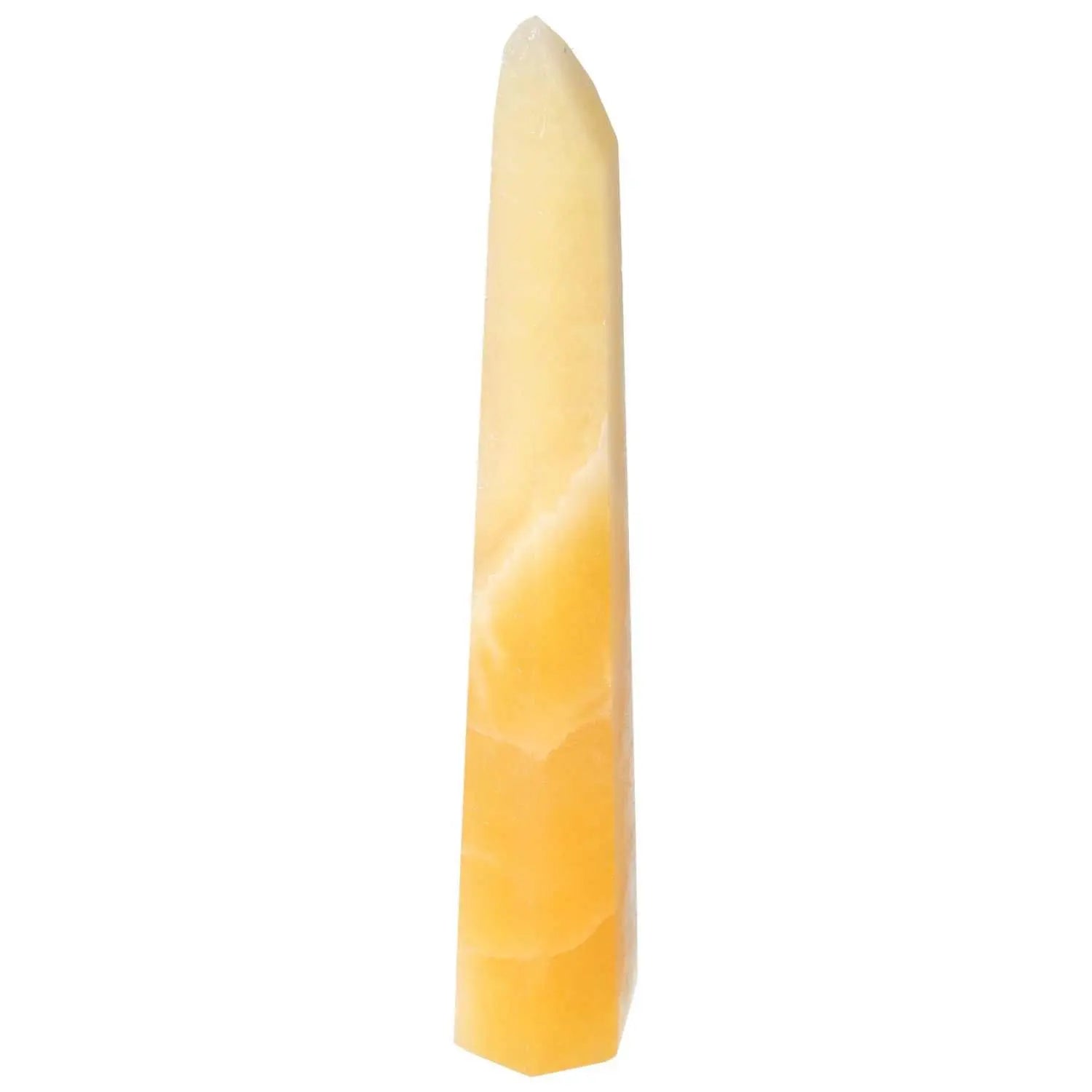 Premium Mexican Calcite Obelisk by Sylvia Crystals, ideal for spiritual enrichment and enhancing self-confidence.