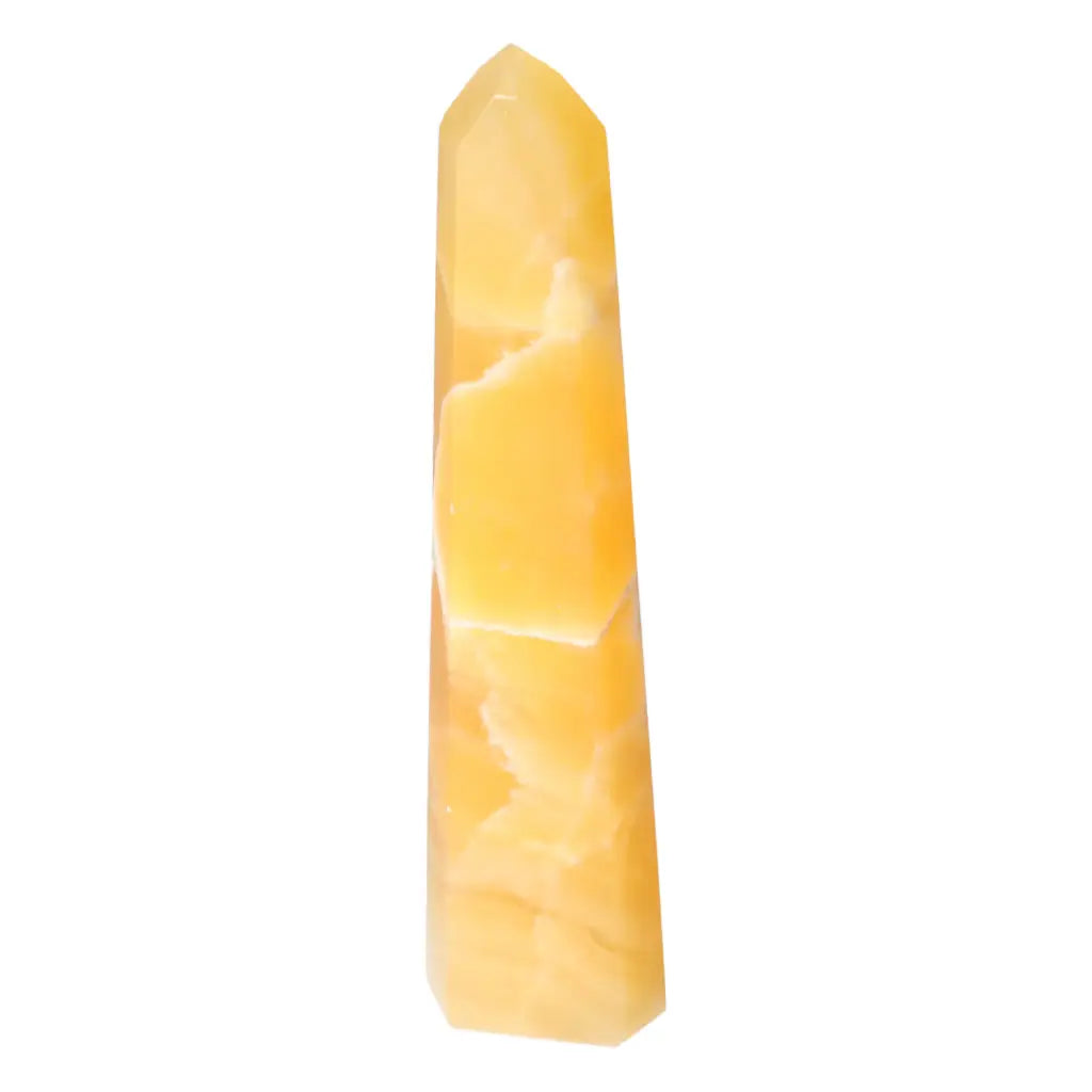 Mexican Calcite Obelisk from Sylvia Crystals promoting positive energy and spiritual growth.