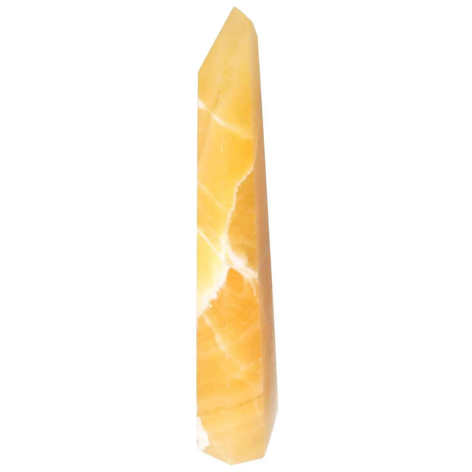 Mexican Calcite Obelisk showcasing spiritual energy, enhancing motivation, and attracting prosperity. Premium crystal by Sylvia Crystals.