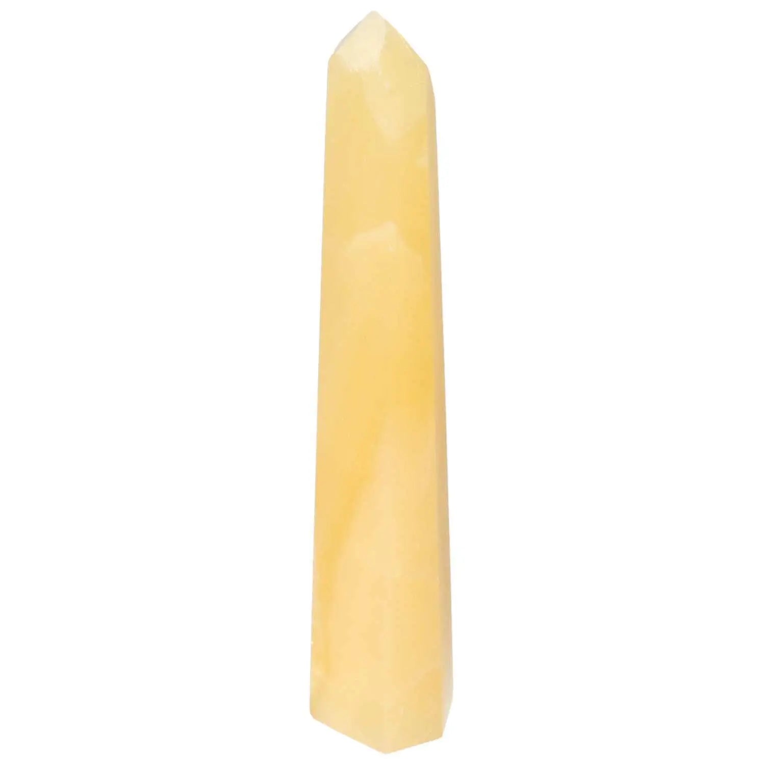 Mexican Calcite Obelisk by Sylvia Crystals, a stunning decorative piece promoting personal growth and abundance.