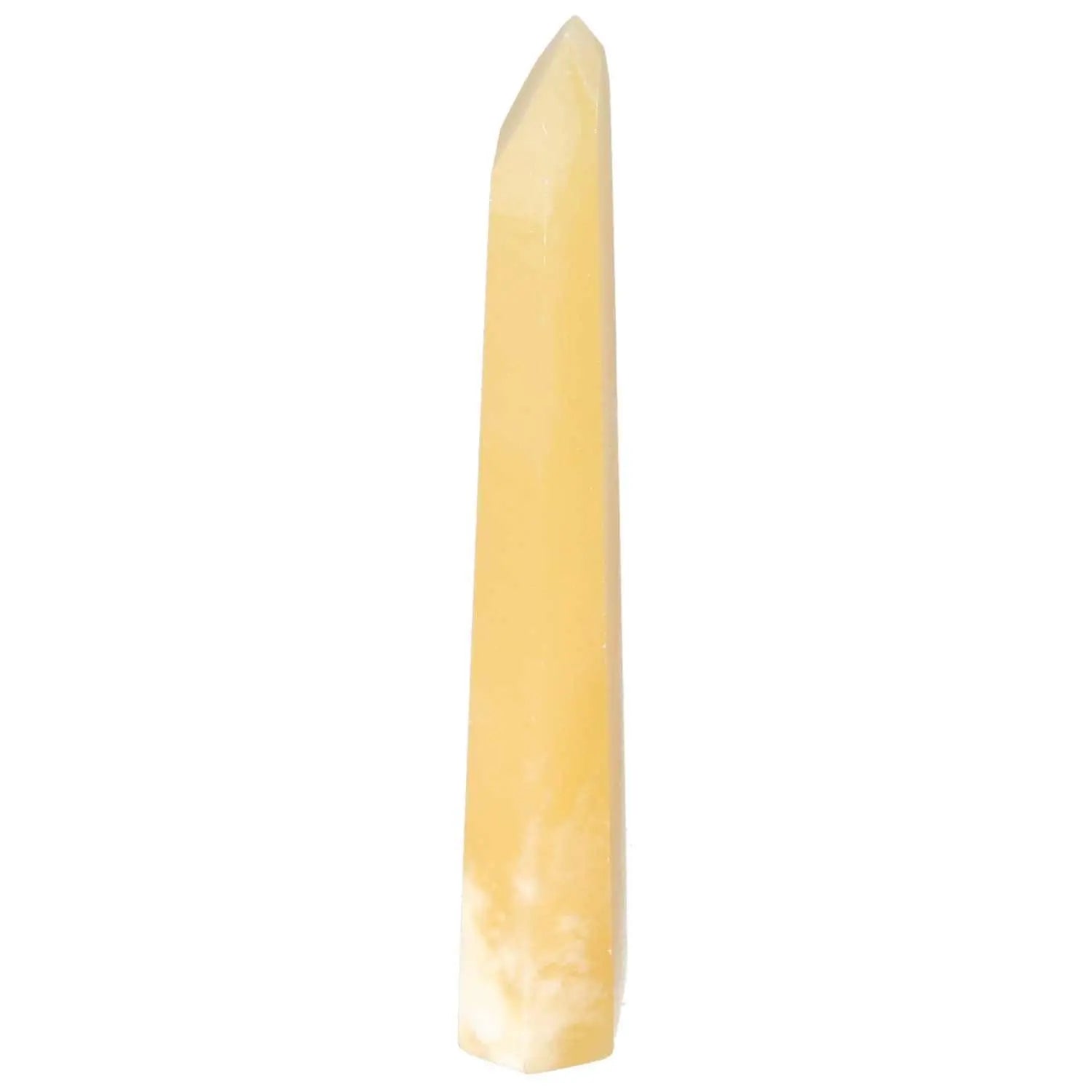 Mexican Calcite Obelisk from Sylvia Crystals, enhances self-confidence, motivation; handpicked, premium decorative piece, boosts personal growth.